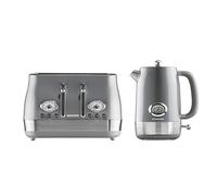 Daewoo Denver Breakfast Set - Smoked Grey, Retro 1.5L Rapid Boil Kettle & 4 Slice Wide Slot Toaster, Temperature Gauge, Defrost, Reheat, Cancel Functions, Ideal for Stylish Kitchens