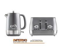 DAEWOO Denver Vintage Stainless Steel Kettle And 4 Slice Toaster Set Smoked Grey