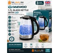 Daewoo Electric Illuminated Glass Kettle LED Light up Tea 1.7L Stainless Steel