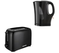 Daewoo Essentials Plastic 1.7 Litre Kettle And 2 Slice Toaster Set Black, Breakfast Combo, Fill Roughly 7 Cups In One Boil, Visible Water Window And Variable Browning Controls, Clean Simple Design