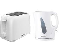Daewoo Essentials Plastic 1.7 Litre Kettle and 2 Slice Toaster Set White, Breakfast Combo, Fill Roughly 7 Cups in One Boil, Visible Water Window and Variable Browning Controls, Clean Simple Design