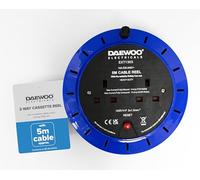 Daewoo Extension Reel, 2 Gang 5 Metres Cassette Reel, with Resettable Safety Cut Out