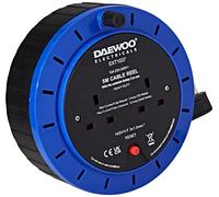 Daewoo Extension Reel, 2 Way Socket with 5 Metre Cable, Heavy Duty with Resettable Safety Cut Out, Cassette Reel, Black and Blue