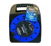 Daewoo Extension Reel, 4 Way Socket with 25 Metre Cable, Heavy Duty with Resettable Safety Cut Out, Handbag Reel, Black and Green