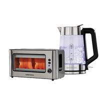 Daewoo Glass Kettle and Toaster Set - 1.7L Illuminating Rapid Boil Kettle, 2 Slice Toaster, LED Glass Design, Modern Matching Kitchen Appliance Set