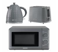 Daewoo Grey Argyle Kettle, 2 Slice Toaster & Microwave Set