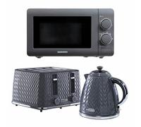 Daewoo Grey Argyle Kettle, 4 Slice Toaster & Microwave Set