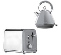 Daewoo Kensington Collection, Kettle And Toaster Set, 1.7 Litre Pyramid Kettle With Matching 2 Slice Toaster, Safety Features, Easy Cleaning, Cohesive Kitchen Set, Grey