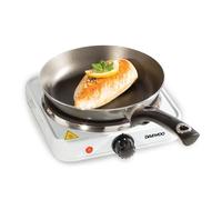 Daewoo Hot Plate, Single With Dual Adjustable Thermostatic Controls, Non-Slip Feet, Compact And Portable With Indictor Light When In Use, Elegant Cast Iron Design, White