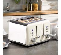 Daewoo Kensington 1750W Cream Stainless Steel & Retro 4 Slice Toaster With Defrost Reheat