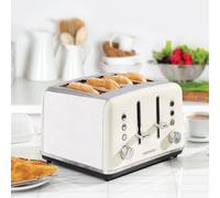 Daewoo Kensington 1750W Toaster 4 Slice Defrost Reheat Stainless Steel Cream