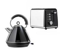Daewoo Kensington Collection, Kettle And Toaster Set, 1.7 Litre Pyramid Kettle With Matching 2 Slice Toaster, Safety Features, Easy Cleaning, Cohesive Kitchen Set, Black