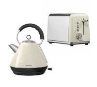 (Cream) Daewoo Kensington Pyramid Matching 2 Slice Toaster & Kettle Set 1.7L 3000W Retro Bundle Combo Pack