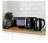 Daewoo Kensington Retro Matching Black Jug Kettle Toaster Microwave Set 2-Slice