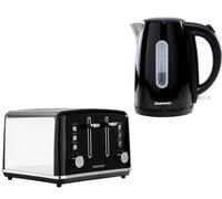 Daewoo Black Kensington Retro Matching Stainless Steel 4 Slice Toaster And Kettle Set 1.7 Litres Rapid Boil Auto Off Sda2446Ge