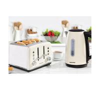 (Cream) Daewoo Kensington Retro Matching Stainless Steel 4 Slice Toaster and Kettle Set 1.7 Litres Rapid Boil Auto Off Easy Clean Defrost Reheat