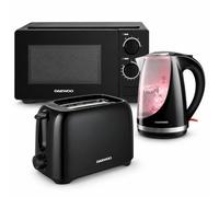 Daewoo Kettle, 2-Slice Toaster & 20L 700W Microwave Set - Black Black