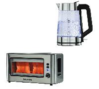 Daewoo LED Illuminating Glass Kettle & Glass Toaster Set