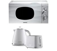 Daewoo Pyramid 1.7L Kettle & 2 Slice Toaster 20L Solo Microwave Combo Set White