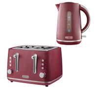 Daewoo Ruby Red Cascade Jug Kettle & 4-Slice Toaster Set