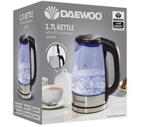 Daewoo 1.7L Glass Kettle, Fast Boil, 2200W Electric Kettle with LED Light, Auto Shut-Off, Boil-Dry Protection, 360° Base, Clear Design