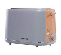 Daewoo SDA1737 Stockholm 2 Slice Matte Finish Wood Effect Toaster | Cancel, Defrost & Reheat 6 Time Settings | Self Centre Function | Bread Size 12cm x 12cm-Slide Out Crumb Tray | 800W Power-Grey