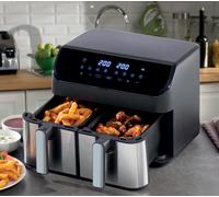 Large 9 Litre Digital Dual Air Fryer Oven Smart Sync Double Basket 2x 4.5L Drawers Daewoo Black Large