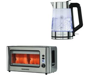 DAEWOO SDA2646GE Jug Kettle and 2-Slice Toaster Bundle - Transparent Silver, Silver/Grey