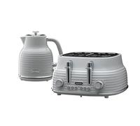 Daewoo Sienna Kettle and Toaster Set, 1.7 litres, 4 Slice, Ultimate Kitchen Combo for Style and Function, Grey