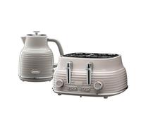 'Sienna' Matching Retro Cordless Jug Kettle and 4 Slice Toaster Set Rapid Boil Cream Grey Taupe Daewoo Taupe One Size