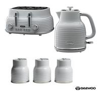 Daewoo Sienna Matching Kettle 4-Slice Toaster Tea Coffee Sugar Canister Set Grey