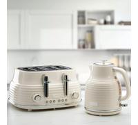 'Sienna' Matching Retro Cordless Jug Kettle and 4 Slice Toaster Set Rapid Boil Cream Grey Taupe Daewoo Cream One Size