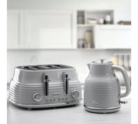 Daewoo 'sienna' Matching Retro Cordless Jug Kettle And 4 Slice Toaster Set Rapid Boil In Grey