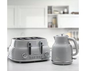 Daewoo 'sienna' Matching Retro Cordless Jug Kettle And 4 Slice Toaster Set Rapid Boil In Grey Grey