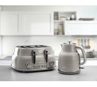Daewoo Sienna Kettle and Toaster Set, 1.7L 3KW Rapid Boil Kettle & 4 Slice Wide Slot Toaster, Defrost, Reheat, Browning Control, Stylish Taupe Breakfast Bundle