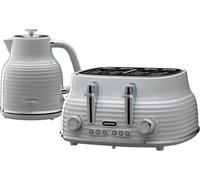 Daewoo Sienna Retro Jug Kettle & 4 Slice Toaster Bundle, 1.7L, Wide Slots - Grey