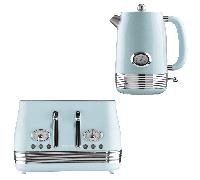 Daewoo Sky Blue Denver Jug Kettle & 4 Slice Toaster Set