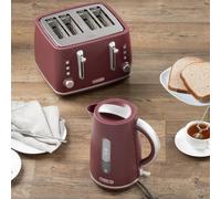 Daewoo Cascade Ruby Red 1.7L 3Kw Rapid-Boil Kettle And 4-Slice Toaster Set