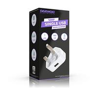 Daewoo UK Type G Single USB Charger Adapter with SMART IC Protection and 1AMP Output, Use with Compatible Adaptor