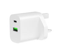 Daewoo Wall Charger, 30W, One USB-A and One USB-C Port, Fast Charge, Smart IC For Optimal Charging For Smart Phones, Tablets, And More, Durable Exterior, UK Plug, White