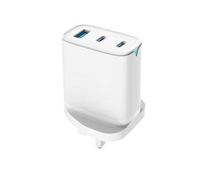 Daewoo Wall Charger, 65W, One USB-A and Two USB-C Ports, Rapid Charge, Smart IC For Optimal Charging For Smart Phones, Tablets, And More, Durable Exterior, UK Plug, White