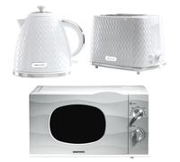 Daewoo White Argyle Kettle, 2 Slice Toaster & Microwave Bundle