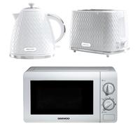 Daewoo White Argyle Kettle, 2 Slice Toaster & Microwave Set