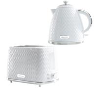 Daewoo White Argyle Kettle & 2 Slice Toaster Set