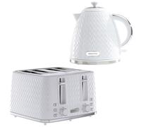 Daewoo White Argyle Kettle & 4 Slice Toaster Set