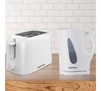 Daewoo Essentials Plastic 1.7 Litre Kettle and 2 Slice Toaster Set White, Breakfast Combo, Fill Roughly 7 Cups in One Boil, Visible Water Window and Variable Browning Controls, Clean Simple Design