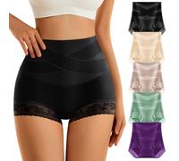 DAFANY Womens Tummy Control Underwear Pack High Waisted Boyshorts Soft Stretch Boxer Briefs Full Coverage Lace Trim Panties Postpartum Shapewear Shorts