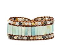 DAFARACODE Boho Jasper Handmade Bracelet: Bohemian Bead Natural Stone Jewelry Bohemian Style Jasper Bracelet Gemstone Beads Bracelet Jewelry, Around 7 inchs, Stainless Steel Gemstone Leather, Jasper