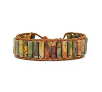 DAFARACODE Boho Jasper Handmade Bracelet: Bohemian Bead Natural Stone Jewelry Bohemian Style Jasper Bracelet Gemstone Beads Bracelet Jewelry, Around 7 inchs, Stainless Steel Gemstone Leather, Jasper