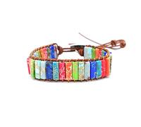DAFARACODE Boho Jasper Handmade Bracelet: Bohemian Bead Natural Stone Jewelry Bohemian Style Jasper Bracelet Gemstone Beads Bracelet Jewelry, Around 7 inchs, Stainless Steel Gemstone Leather, Jasper